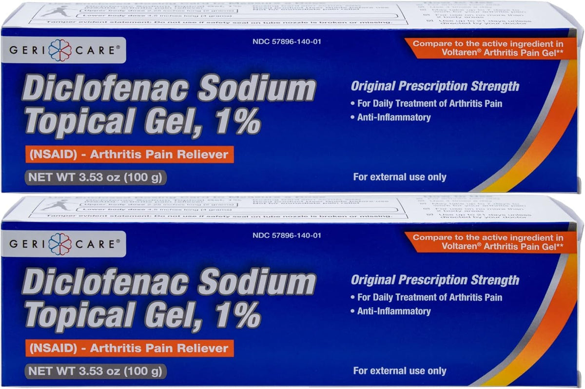 GeriCare Topical Arthritis Pain Relief Gel Diclofenac Sodium 1% (NSAID) Hand Wrist Elbow Foot Ankle Knee Extra-Strength Pain Reliever- Anti-inflammatory Arthritis Pain Treatment, 3.53oz (2 Pack) GeriCareBuy Supplements Australia