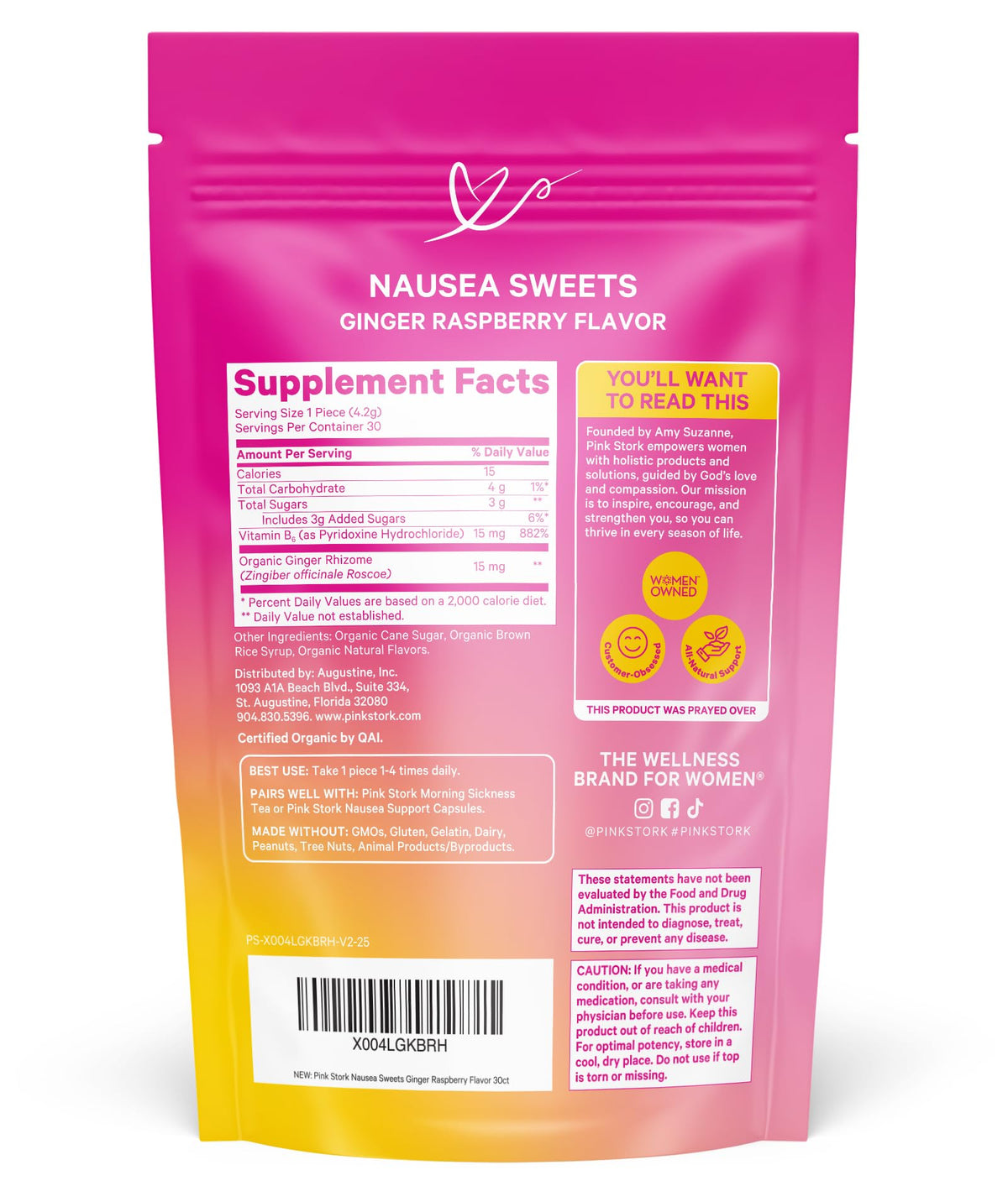Pink Stork Organic Peppermint Sweets, Peppermint, 30 Candies | Morning Sickness Support, Motion Sickness Support, Added Vitamin B6, 1st Trimester Pregnancy Must Haves, Wrapped
