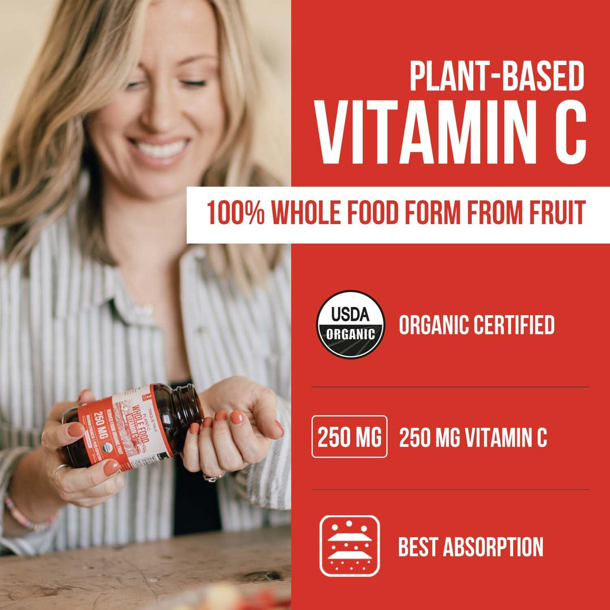 Organic Vitamin C | Whole Food Vitamin C from Fruit Plus Absorption Enhancing Cofactors - Vegan, Enhanced Bioavailability - Immune Support