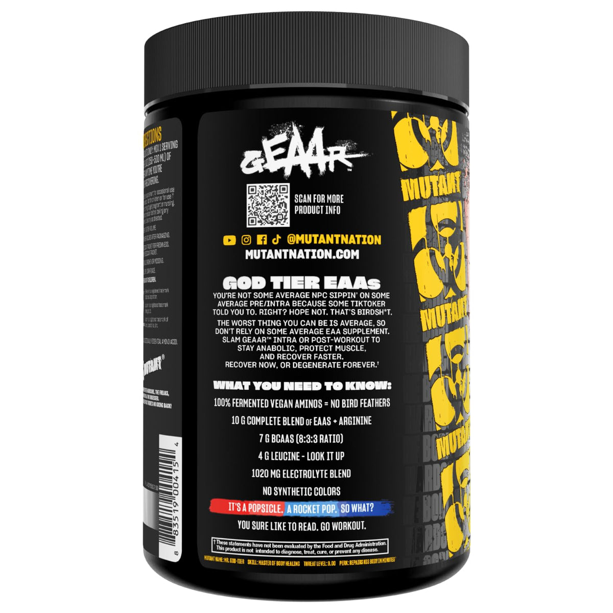 Mutant GEAAR, 10g EAAs + Arginine, Electrolytes, Fruit Punch, 14.8 oz