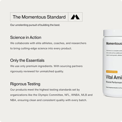 Momentous Vital Aminos Powder Supplement - BCAA & EAA - Tropical Punch - NSF Certified for Sport - GMO- & Gluten-Free - 30 Servings - Package May Vary