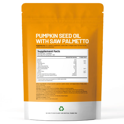 VivoNu Pumpkin Seed Oil with Saw Palmetto Capsules,3800mg 300 Softgels | Cold Pressed,Pure Virgin Oil,Essential Fatty Acids&Phytosterols | Supports Hair,Urinary,Bladder&Prostate Health|Non-GMO