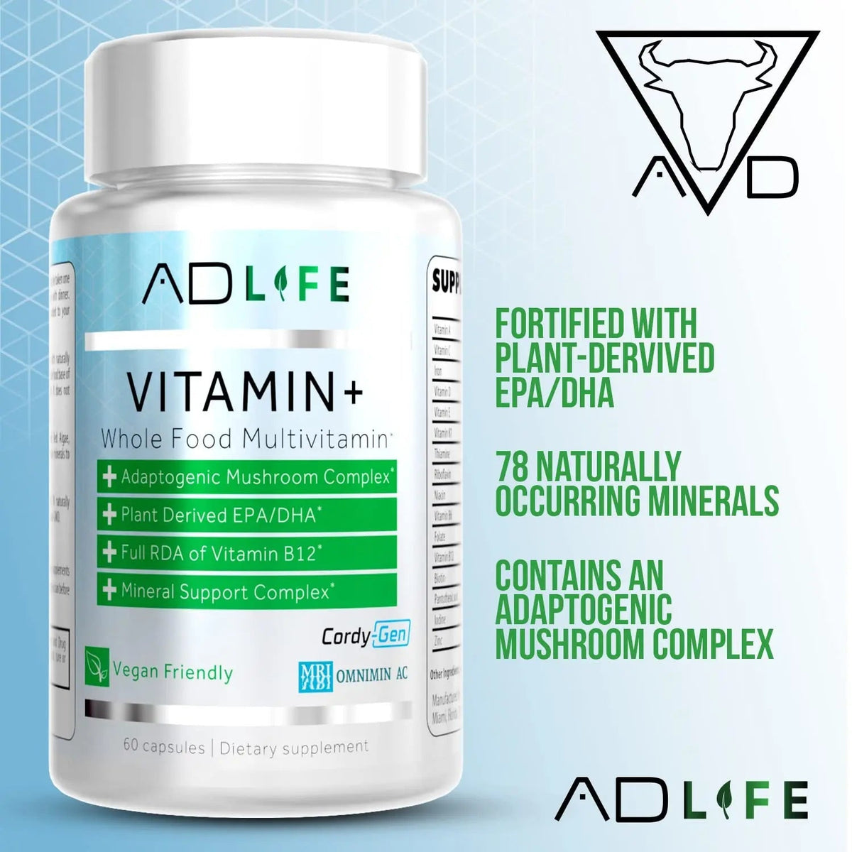 Project AD Vitamin+ Multimineral Multivitamin Supplement Complete Antioxidant, Energy & Immune Support. (60 Servings) PROJECT AD LLC