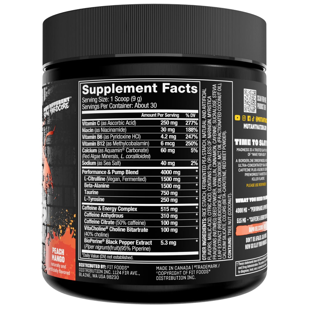 MUTANT Madness, Ultra-Concentrated Pre-Workout, Fruit Punch, 9.52 oz