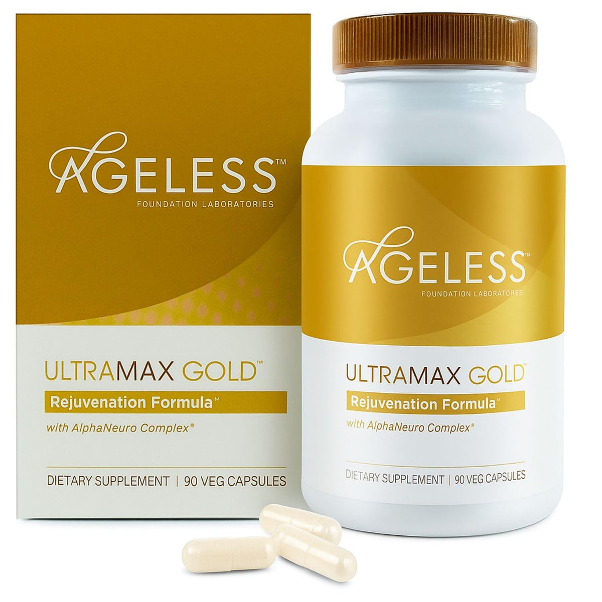 Ageless Anti-Aging & Brain Health – UltraMAX Gold™ HGH Capsules + Nootropic Brain Supplement for Memory, Focus, Immune Support & Restful Sleep – 90 + 60 Capsules