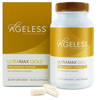 AGELESS™: UltraMAX Gold™ Capsules, HGH Anti-Aging Supplement for Women, Slows Cellular Aging, Supports Immune Health, Smoother Skin Tone and Restorative Sleep, Weight Management, 90 Capsules | Healthy Aging Support, Cellular Energy, Longevity Support, Dai
