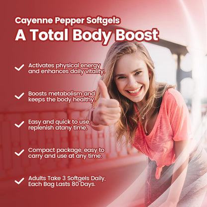 Cayenne Pepper Softgels Supplement, Supports Leg Vein, Heart and Blood Vessel Health, with Vitamin E D3+K2 and Extracts of Grape Seed, Hawthorn, Beetroot, Berberine and Others (Softgels / 2 Bag)