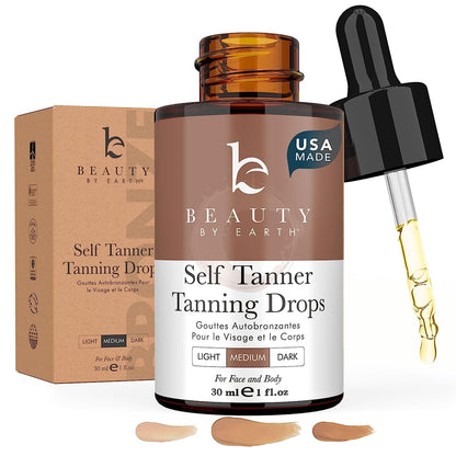 Self Tanning Drops - USA Made with Natural & Organic Ingredients, Medium Face Tanning Drops to Add to Lotion