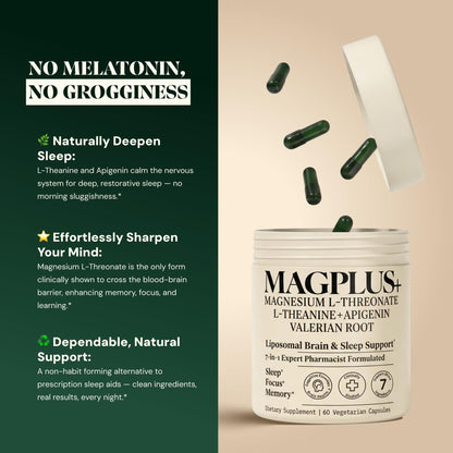 Magnesium L-Threonate with Apigenin, Valerian Root & L-Theanine – No Melatonin Restful Sleep & Brain Supplement – Clinically Studied 7-Ingredient Formula – Memory & Focus – 60 Capsules Plus+Ultra buy supplements Au