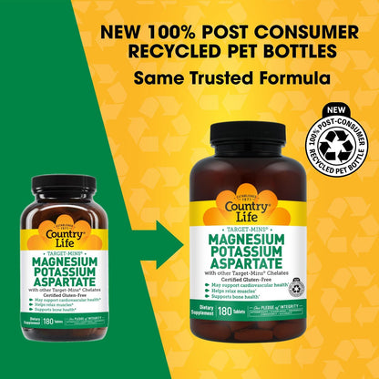 Country Life Target-Mins Magnesium 600 mg and Potassium 198 mg, 180 Tablets