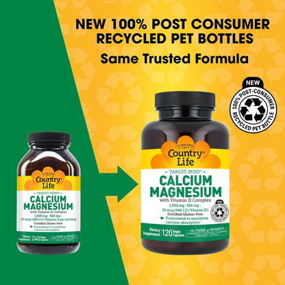 Country Life Target-Mins Calcium Magnesium with Vitamin D, 240 Capsules