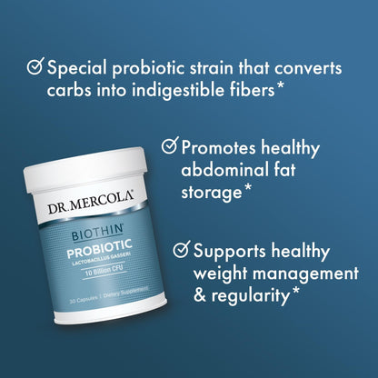 Dr. Mercola Biothin Probiotic - Lactobacillus Gasseri BNR17 - Supports Digestive Health & Metabolism - 30 Delayed-Release Capsules (30 Servings)