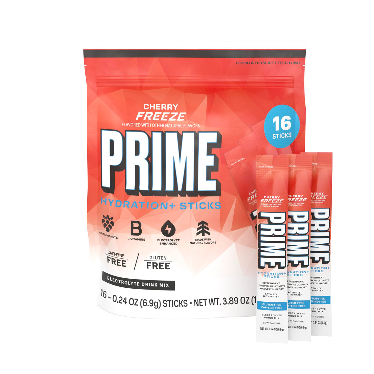 PRIME HYDRATION+ Electrolyte Powder Sticks, Cherry Freeze, Sugar Free Hydration Drink Mix with Potassium, Magnesium & B Vitamins