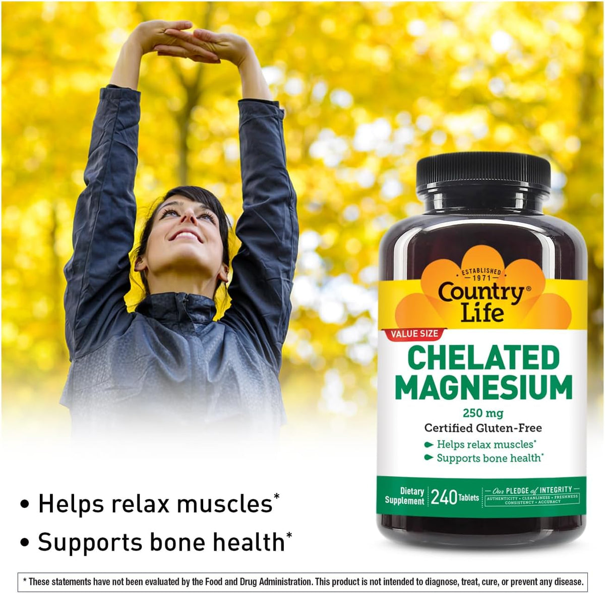 Country Life Chelated Magnesium 250 mg, 240 Tablets