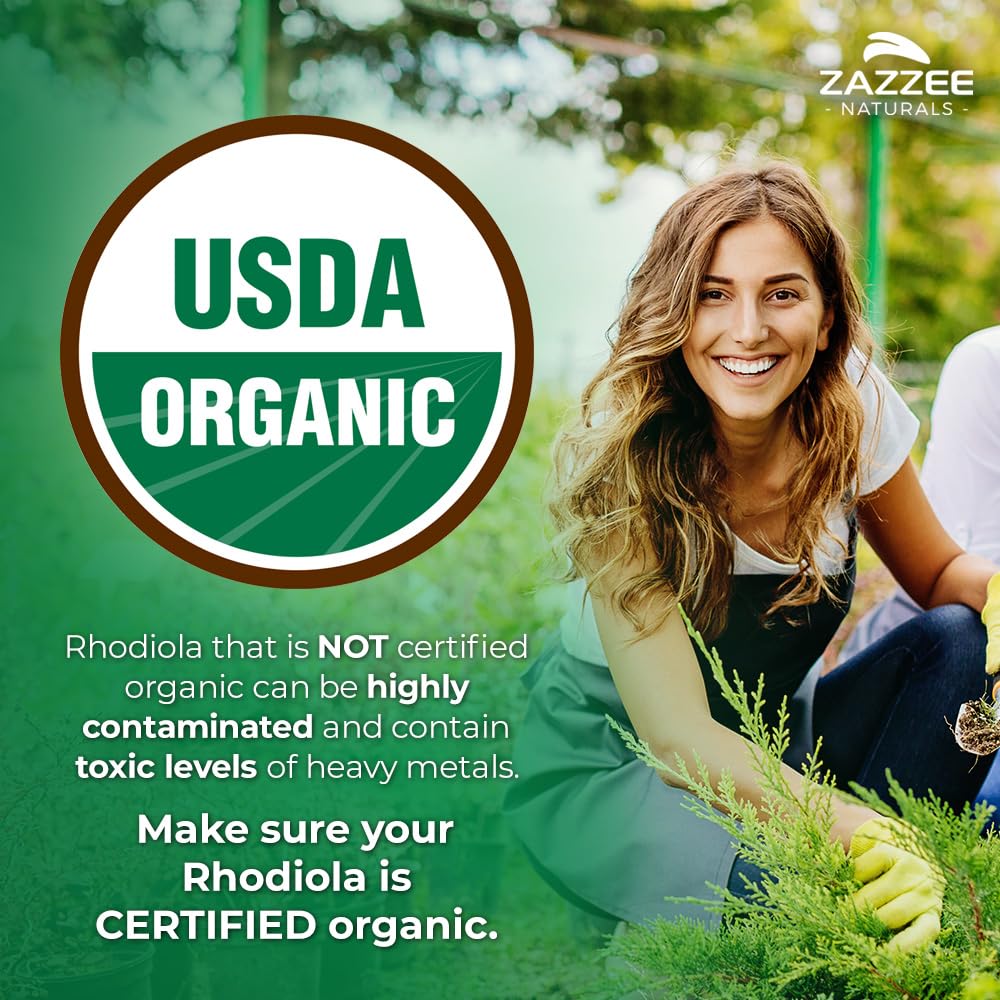 Zazzee USDA Organic Rhodiola 10:1 Extract, 120 Capsules, 4 Month Supply, Rhodiola Rosea, Energy, Stress & Mental Focus Support, Concentrated 10X Extract