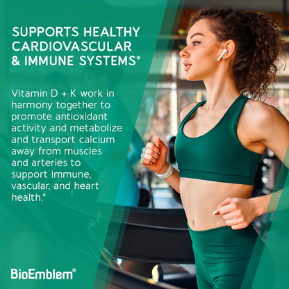 BioEmblem Vitamin D3 K2 Capsules (5000IU and 200mcg) - Patented MK7 and MK4 for 3-in-1 Complex Support - Vegetarian Vitamin D K2 Supplement for Teeth, Heart, Immune System - Non-GMO, 90 Caps | 3-In-1 Complex With Patented MenaQ7 for Calcium, Bone, Teeth,