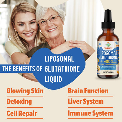 Prunucis 2000MG Liposomal Glutathione Liquid, 98% Absorption, Active Form L-Glutathione Supplement,