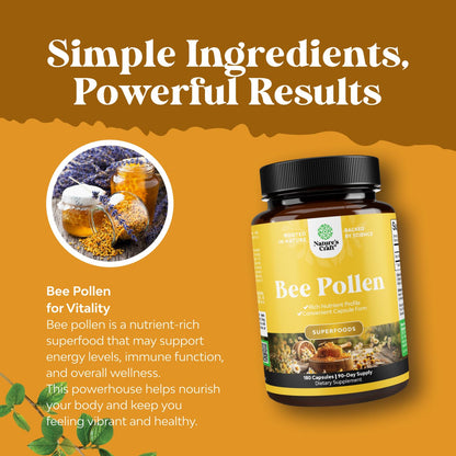 Bee Pollen Pills for Breast Growth 60 Ct - Bee Pollen Supplement 1000mg Serving with Naturally Occurring B Vitamins Minerals & Enzymes - Breast Support Supplement - Vegetarian Non-GMO & Gluten Free