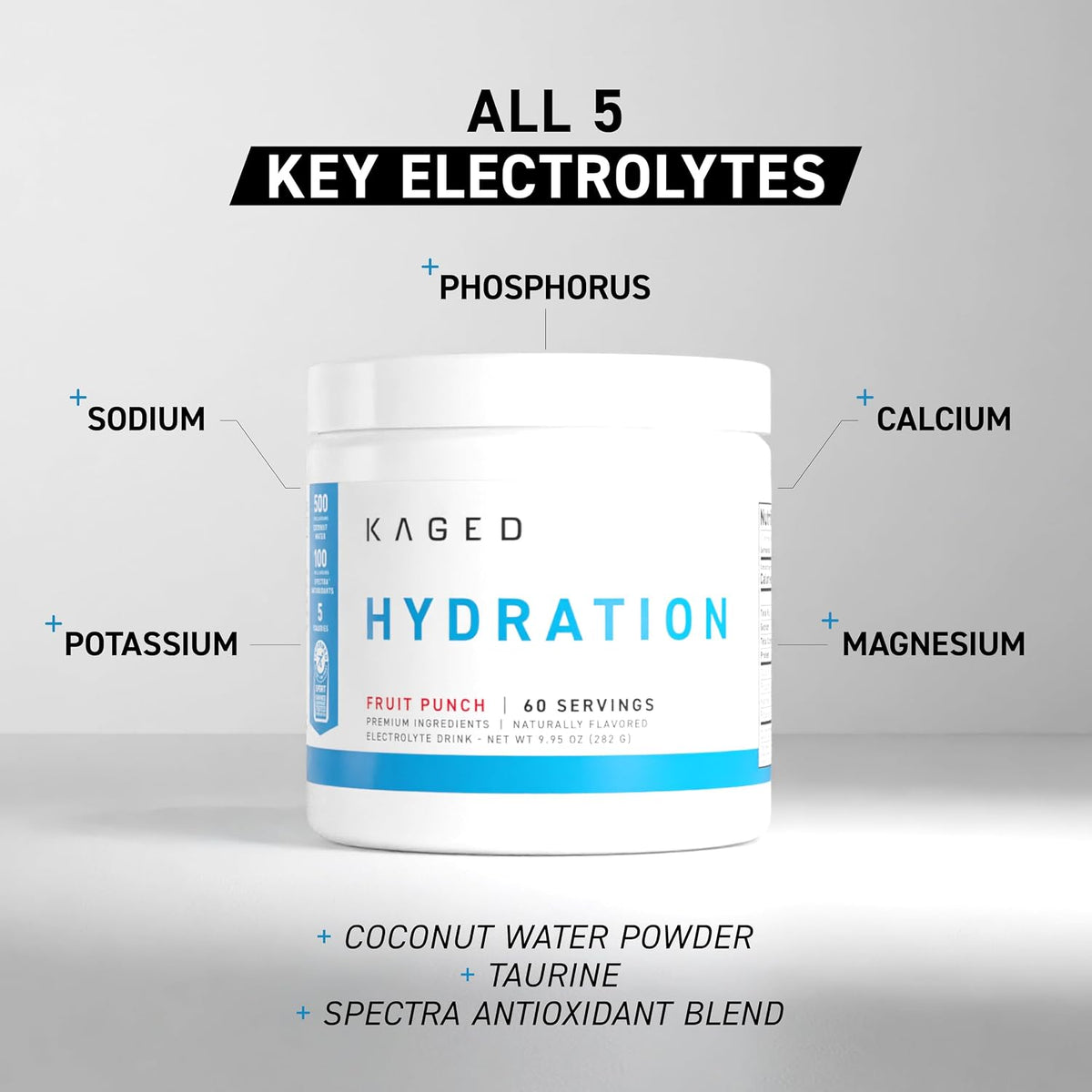 Kaged Electrolytes, Muscle Hydra-Charge Premium Electrolyte Powder, Hydration Electrolyte Powder, Pre Workout, Post Workout, Intra Workout, Fruit Punch, 60 Servings