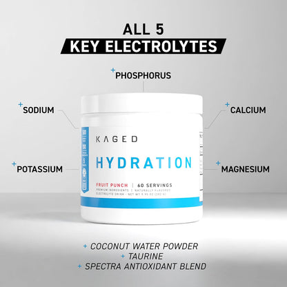Kaged Electrolytes, Muscle Hydra-Charge Premium Electrolyte Powder, Hydration Electrolyte Powder, Pre Workout, Post Workout, Intra Workout, Fruit Punch, 60 Servings