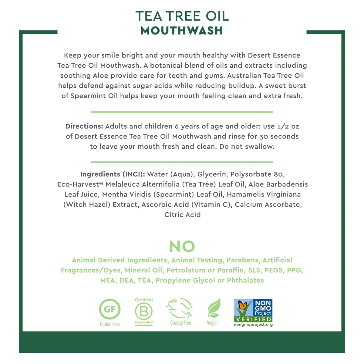 Desert Essence Tea Tree Oil Mouthwash, Alcohol Free, Spearmint, 16 fl oz