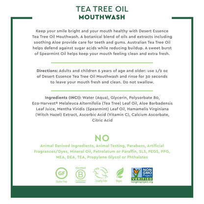 Desert Essence Tea Tree Oil Mouthwash, Alcohol Free, Spearmint, 16 fl oz