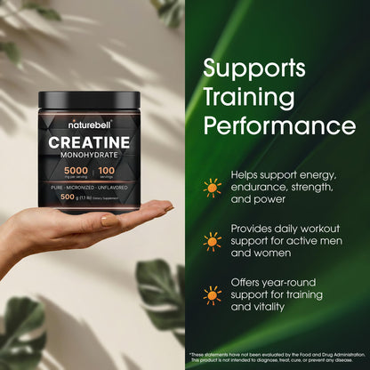 NatureBell Micronized Creatine Monohydrate Powder, 200 Servings | 5g Per Serving. Creatine Bulk Supply (1 kg / 2.2 lb). Unflavored & Easy-to-Mix. Keto, Vegan, Filler Free.