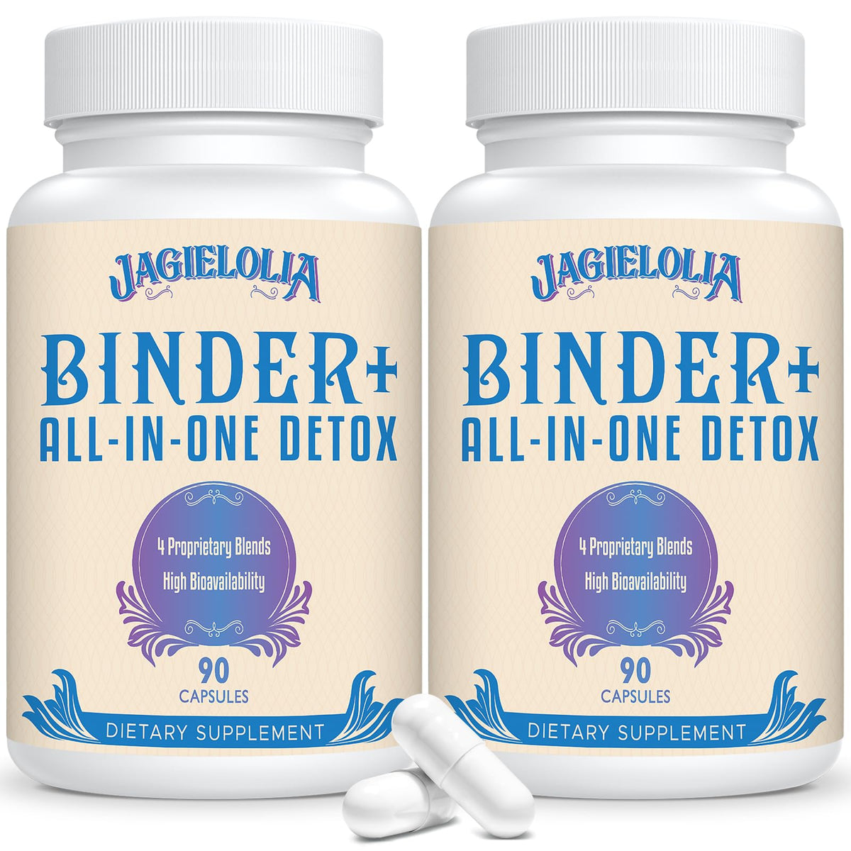 Jagielolia All-in-One Detox Binder Supplement 1500 MG - High Bioavailability, Liver Gut Detox Cleanse with Activated Charcoal, Zeolite & Bentonite Clay for Toxins, Liver, Digestive, 90 Vegan Capsules
