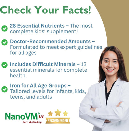 t/f, Dietary Supplement for Tube Feeding, Allergen-Free Kids Multivitamin, Unflavored Vitamin Powder with 14 Vitamins & 13 Minerals, Low-Carb Kids Vitamins, 275g - Solace Nutrition
