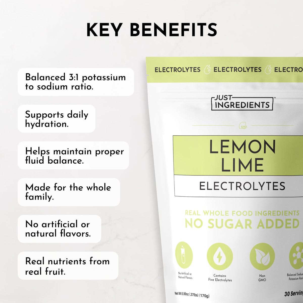 Lemon Lime Electrolytes – 30‑Serving Hydration Drink Mix with Coconut Water, Sea Salt, and Trace Minerals – Supports Energy, Recovery, and Electrolyte Balance*