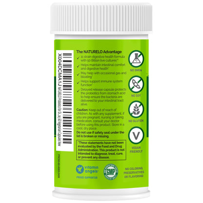 NATURELO Probiotics for Digestive Health - 50 Billion CFU, 11 Strains, Daily Use Supplement - Boosts Immune System, Delayed Release,