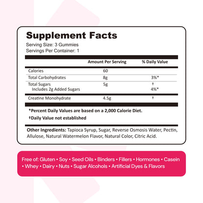 Create Creatine Monohydrate Gummies for Men & Women, Boost Focus, Strength, and Endurance, Anti-Melting Formula, Vegan, Gluten-Free, Non-GMO