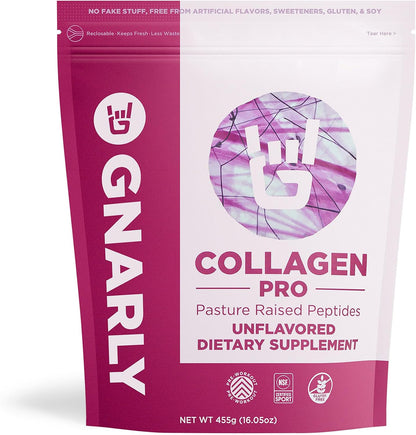 Gnarly Nutrition Collagen Peptides – Gnarly Collagen Pro with Vitamin C, Zinc & Copper – NSF Sport Certified, Protein Synthesis Vitamin Powder – Unflavored, 16.05 oz (30 Servings)
