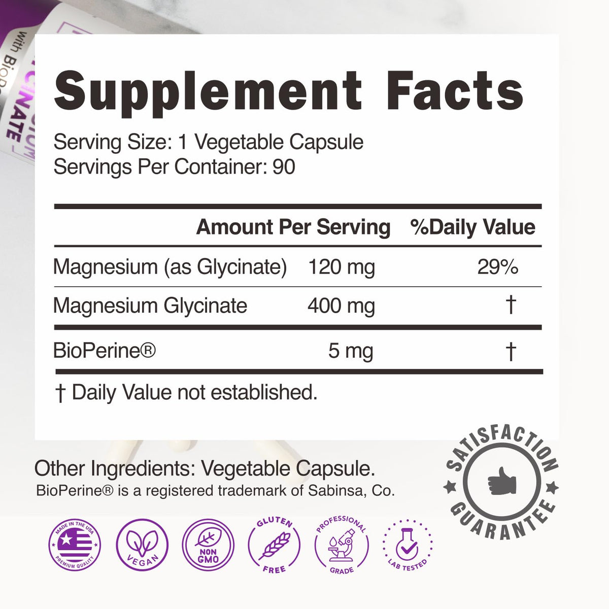 Pure Magnesium Glycinate 400mg - 5X Higher Absorption - Support Stress Relief, Sleep, Bone Health - 100% Chelated - Pure Magnesium Supplement
