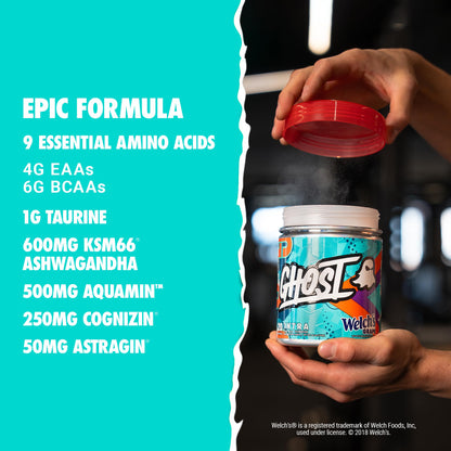 GHOST Intra Workout Powder, Welch's Grape - BCAAs &, EAAs, Nootropics & Hydration - Essential & Branch Chain Amino Acids Supports Muscle Recovery & Focus - Pre, Intra & Post Workout Powders