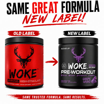 Bucked Up - Woke - HIGH STIM Pre Workout - Best Tasting - Focus Nootropic, Pump, Strength and Growth, 30 Servings (Rocket Pop)