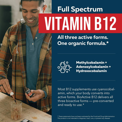 BioActive Vitamin B12 - 5000 mcg, Contains 3 BioActive Forms Methylfolate Cofactor - Methyl B12, Adenosyl B12 & Hydroxy B12 | Supports Energy, Metabolism & Mood | Vegan, Non-GMO (60 Servings)