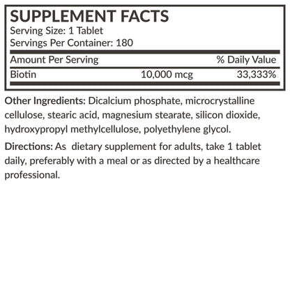 Futurebiotics Biotin 10,000 MCG High Potency Tablets Supports Healthy Hair, Skin & Nails & Energy Production, Non-GMO, 180 Vegetarian Tablets