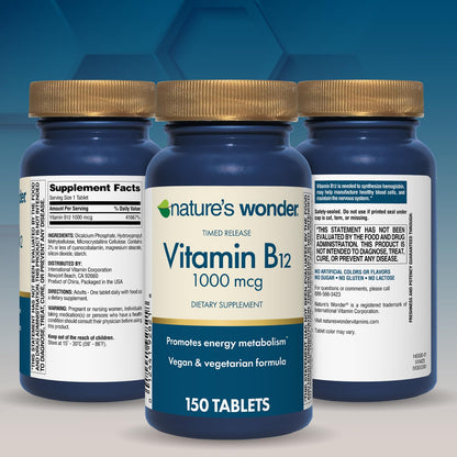 Nature's Wonder Vitamin B12 1000 mcg Timed Release Tablets for Energy Metabolism, Supports Brain Health and Nervous System Health