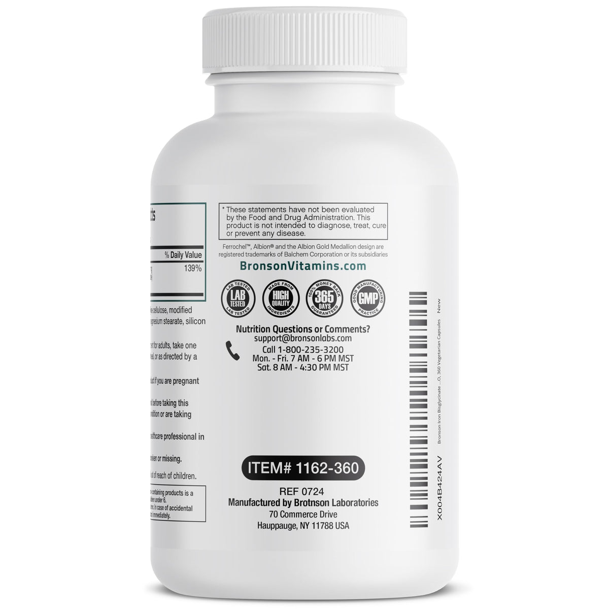 Bronson Iron Bisglycinate 25 mg, 90 Vegetarian Capsules | Gentle on the Stomach, Non-Constipating, Supports Energy & Red Blood Cell Production, Non-GMO, Gluten-Free & Soy-Free