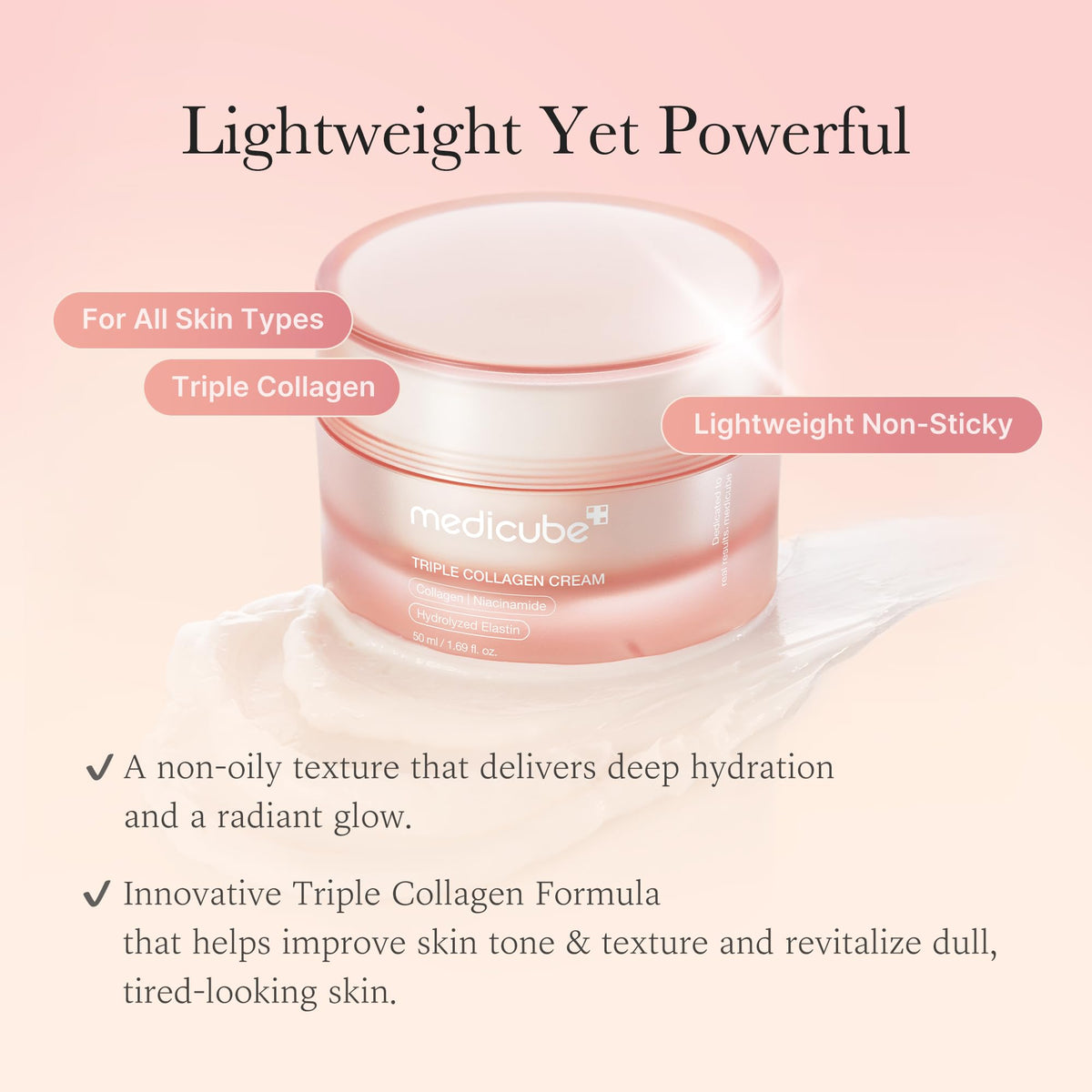medicube Triple Collagen Cream - Hydrating & Firming Moisturizer with Hyaluronic Acid, Premium Elastin, Shea Butter
