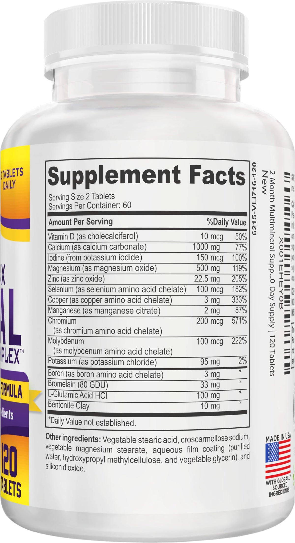 2-Month Multimineral Supplement Support Iron-Free Formula | Daily Multiminerals | Multi-Mineral Supplements | Minerals Complex | 60-Day Bulk Supply | 120 Tablets