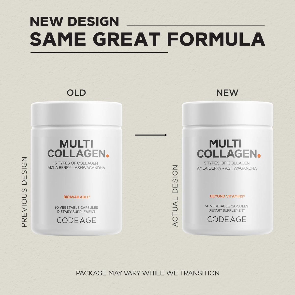 Codeage Multi Collagen Peptides Protein Capsules, 5 Collagen Types, Grass-Fed & Hydrolyzed Bovine Collagen Pills Supplement, Ashwagandha, Amla Berry Vitamins, Collagen Peptides - 90 Capsules