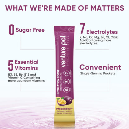 Venture Pal Sugar Free Electrolyte Powder Packets - Liquid Daily IV Drink Mix for Rapid Hydration & Party Recovery | 5 Vitamins & 7 Electrolytes| Keto Friendly