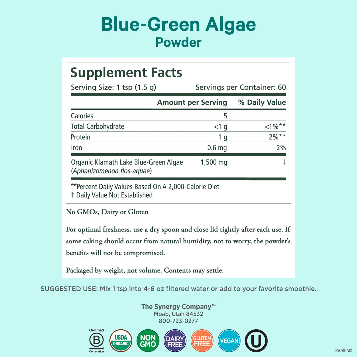 PURE SYNERGY Blue-Green Algae Powder | Superfood Powder with Chlorophyll | Organic AFA Blue Green Algae Supplement | Supports Energy, Mental Clarity, and Detoxification (3.2 oz.) PURE SYNERGYBuy Supplements Australia