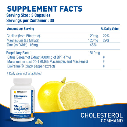 Cholesterol Command, Citrus Bergamot SuperFruit Supplement, 47% Bergamot Polyphenol Fraction (BPF) Patented Formula,