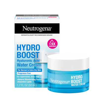 Neutrogena Hydro Boost Water Cream, 72 Hr Hydration for Normal/Extra Dry Skin, Fragrance Free, Face Moisturizer with Hyaluronic Acid, 1.7 oz