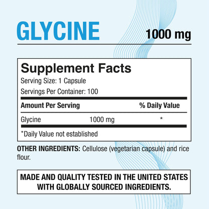 Puregen Labs Glycine 1000mg [High Potency] 100 Vegetarian Capsules, Promotes Healthy Rest | No Harmful Additives