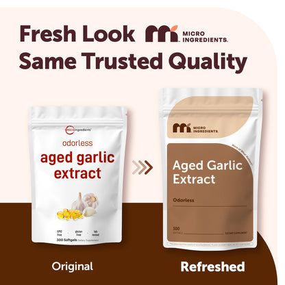 Micro Ingredients Odorless Garlic, 300 Softgels | 2 Years Aged Garlic Extract | Grown Allium Sativum Bulb
