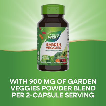 Nature’s Way Garden Veggies, Vegetable Supplement Capsules, Plant-Powered Powder Blend Made with 12 Different Vegetables, Green Superfood Veggie Blend